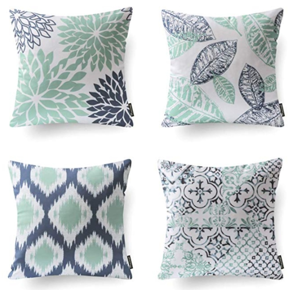 Four Decorative Throw Pillow Cushion Cover, Cyan - Picture 7 of 16